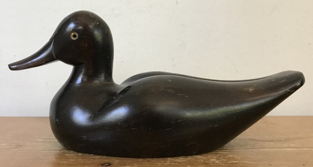 Vintage Primitive Style Solid Wood Smooth Dark Carved Wooden Duck Figurine